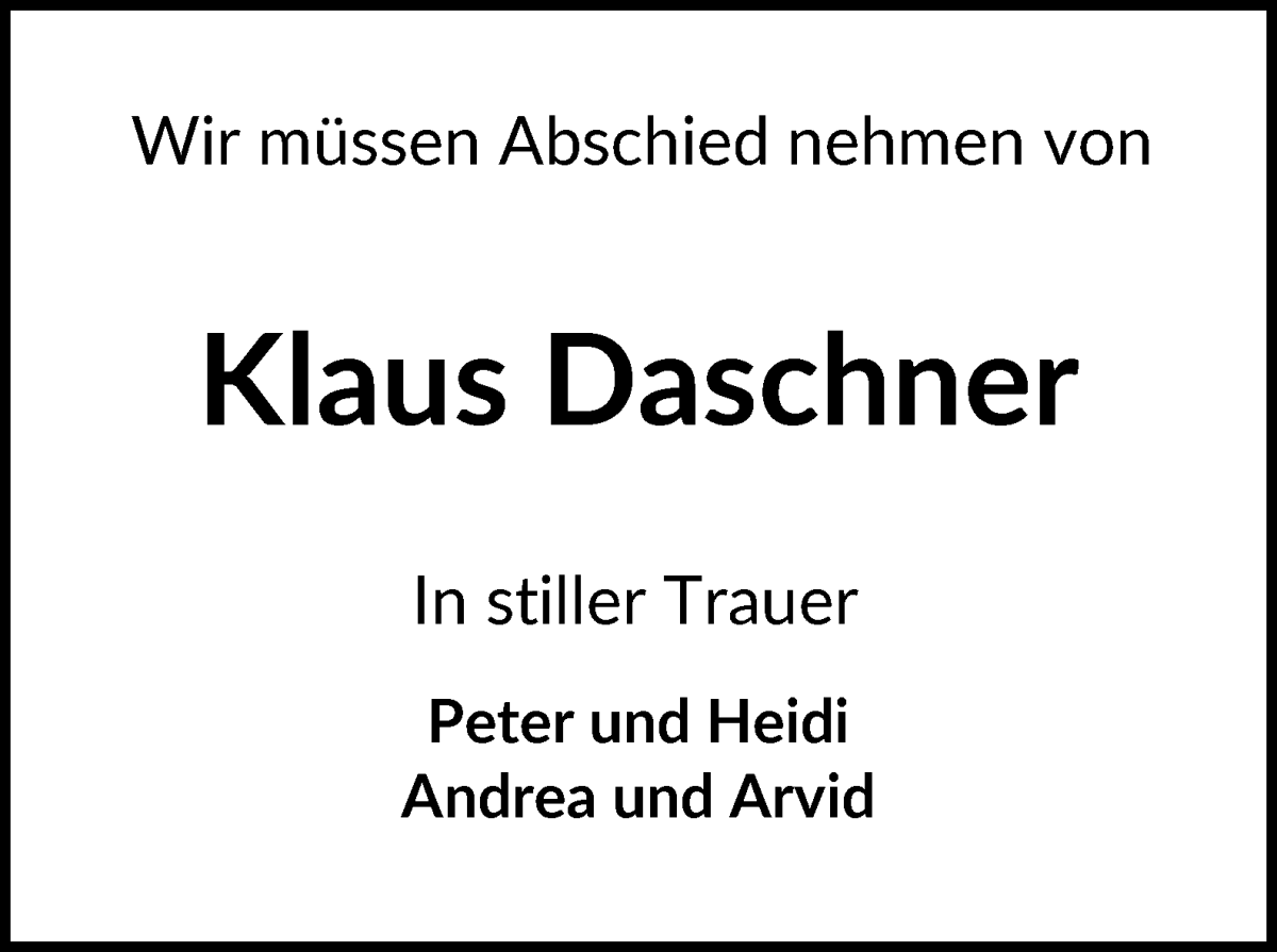 Traueranzeige von Klaus Daschner von WESER-KURIER