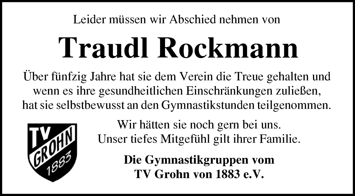 Traueranzeige von Traudl Rockmann von Die Norddeutsche