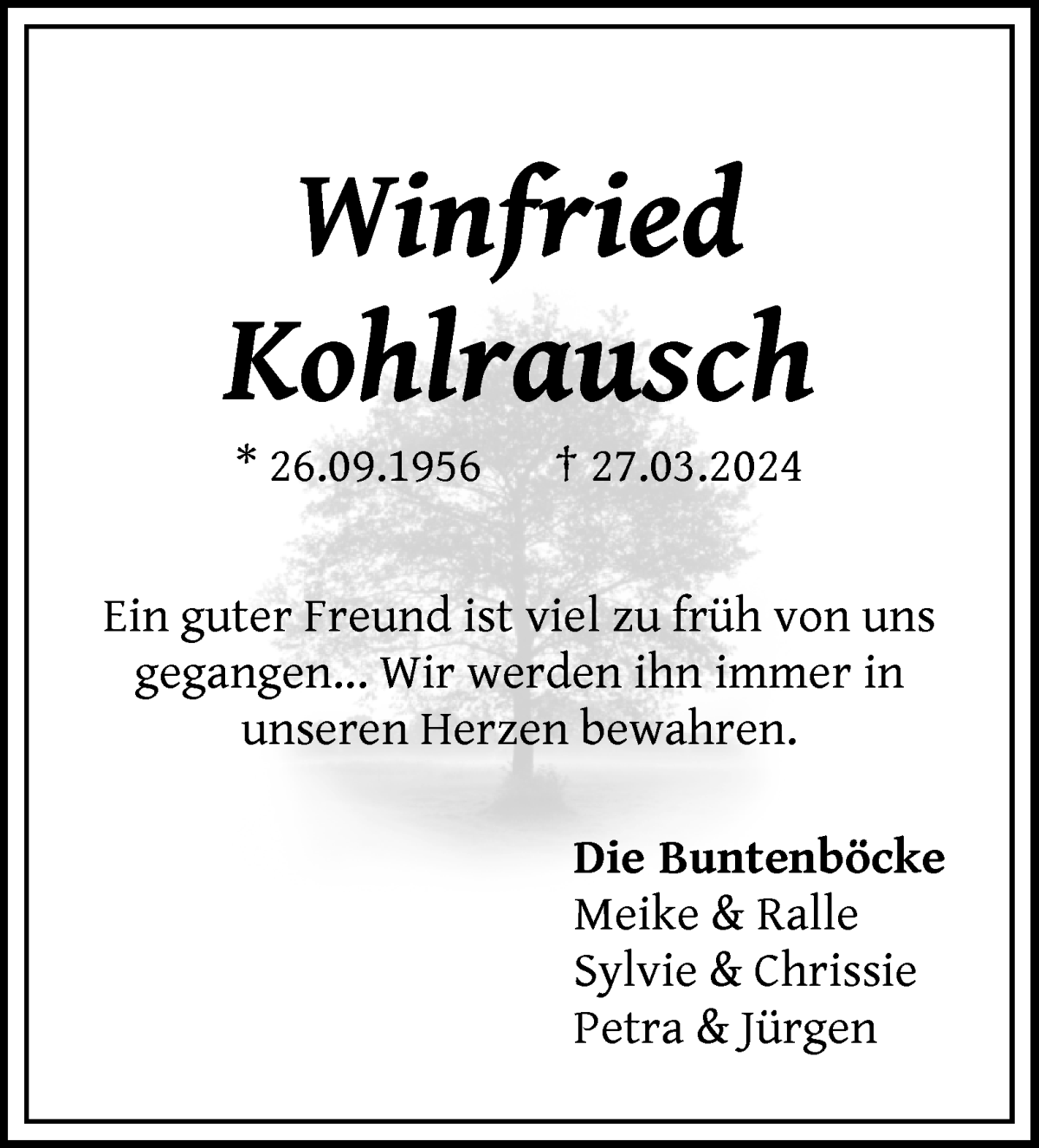 Traueranzeige von Winfried Kohlrausch von WESER-KURIER