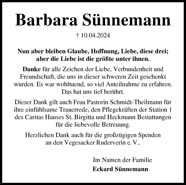 Traueranzeige von Barbara Sünnemann