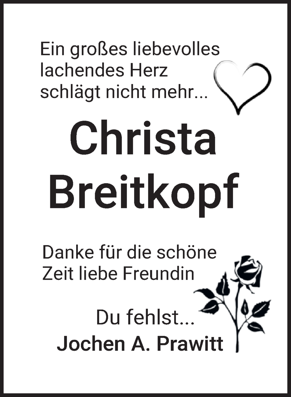 Traueranzeige von Christa Breitkopf von WESER-KURIER