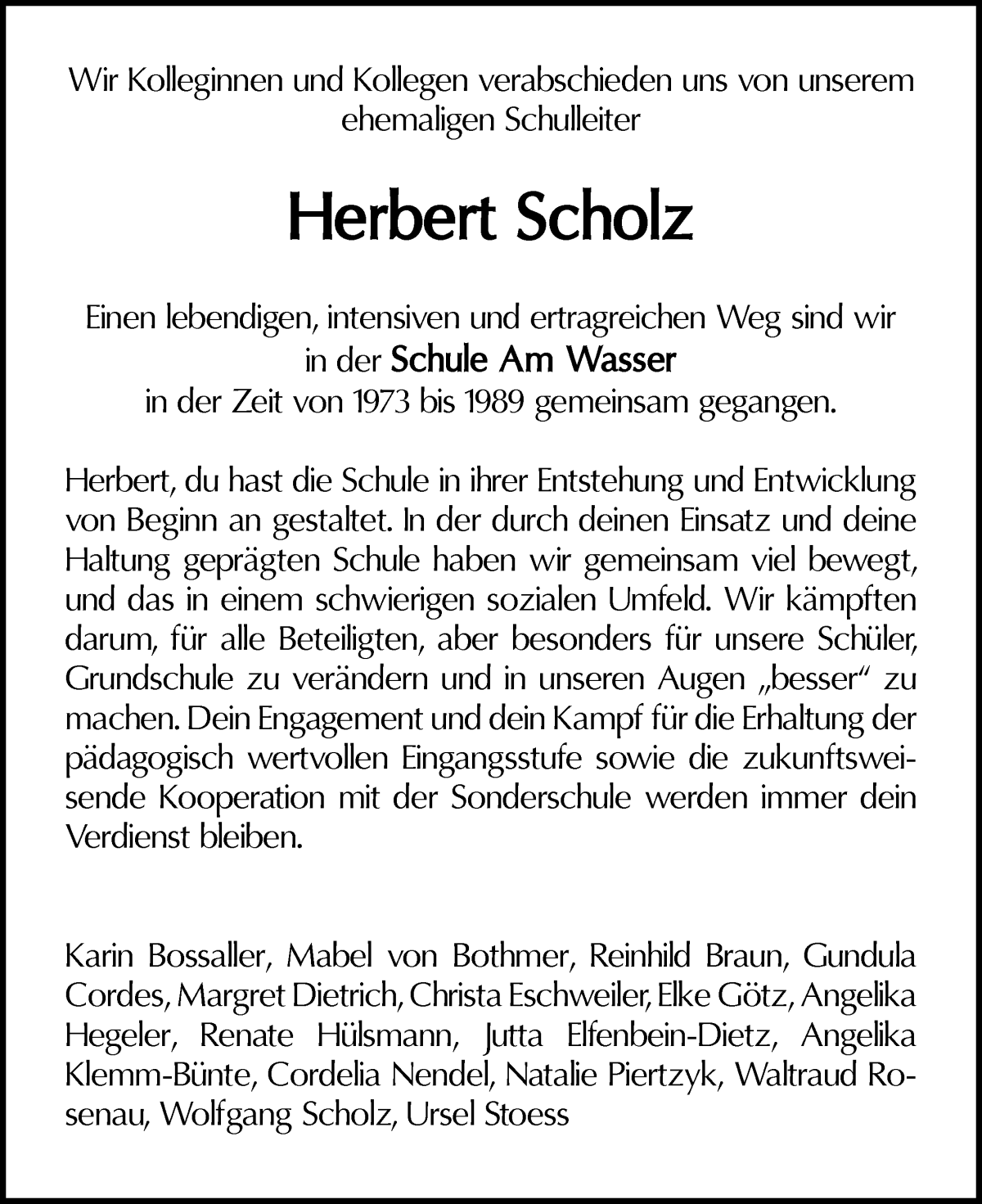 Traueranzeige von Herbert Scholz von Die Norddeutsche