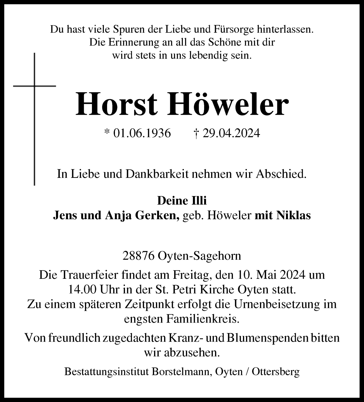 Traueranzeige von Horst Höweler von WESER-KURIER