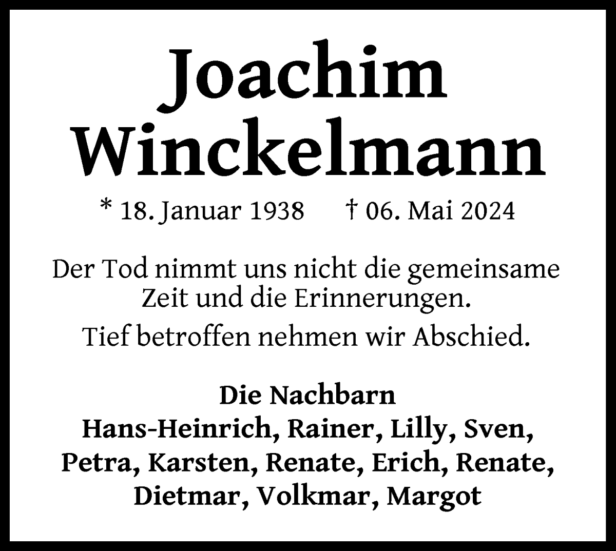 Traueranzeige von Joachim Winckelmann von WESER-KURIER