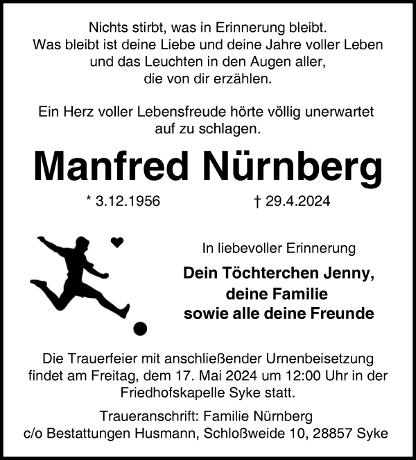 Traueranzeige von Manfred Nürnberg von WESER-KURIER