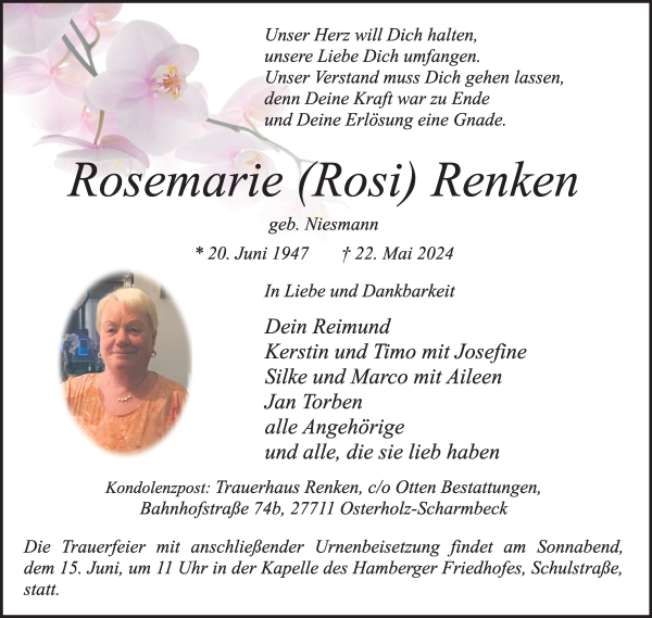 Traueranzeige von Rosemarie Renken von Osterholzer Kreisblatt