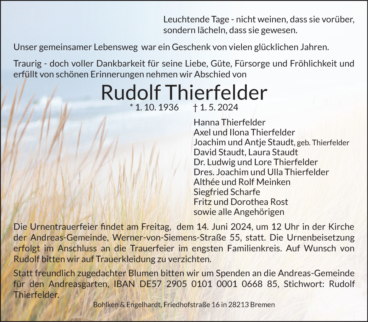 Traueranzeige von Rudolf Thierfelder von WESER-KURIER