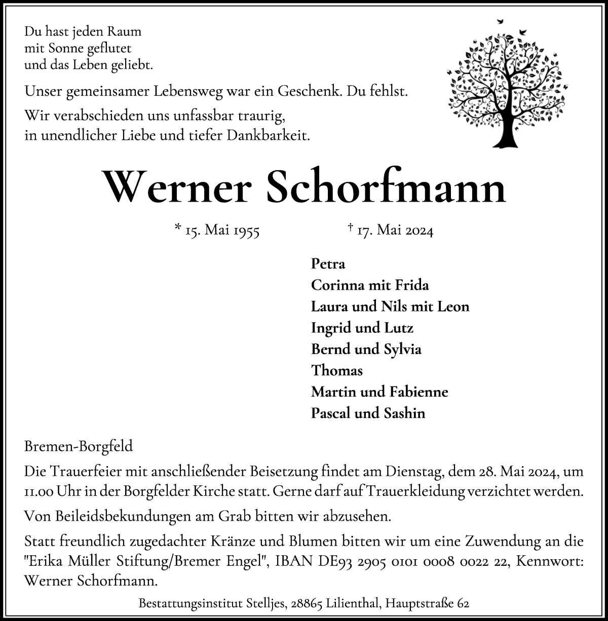 Traueranzeige von Werner Schorfmann von WESER-KURIER