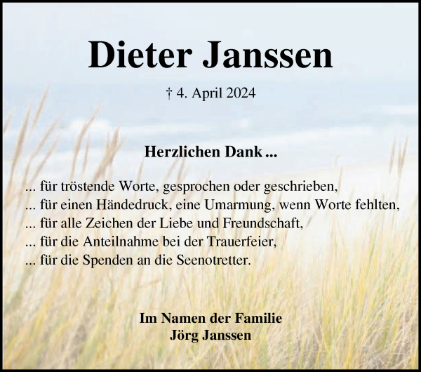 Traueranzeige von Dieter Janssen