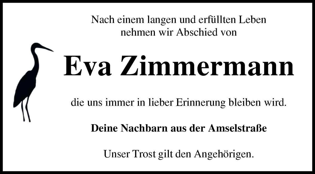  Traueranzeige für Eva Zimmermann vom 29.06.2024 aus Osterholzer Kreisblatt