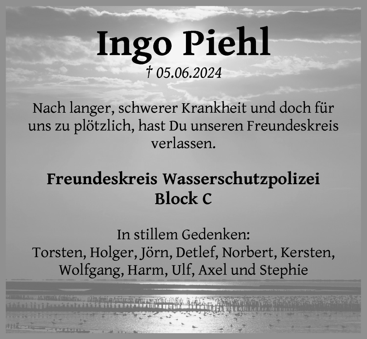  Traueranzeige für Ingo Piehl vom 22.06.2024 aus WESER-KURIER