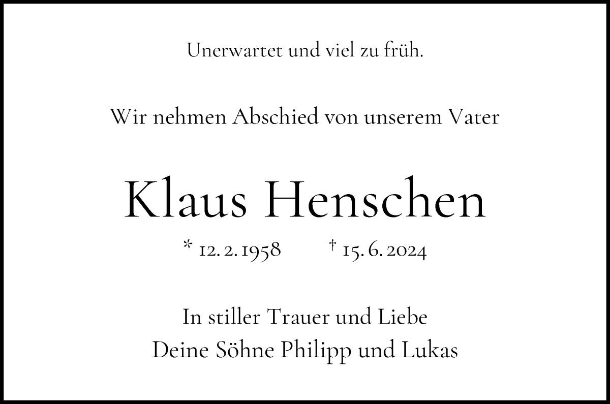  Traueranzeige für Klaus Henschen vom 22.06.2024 aus WESER-KURIER