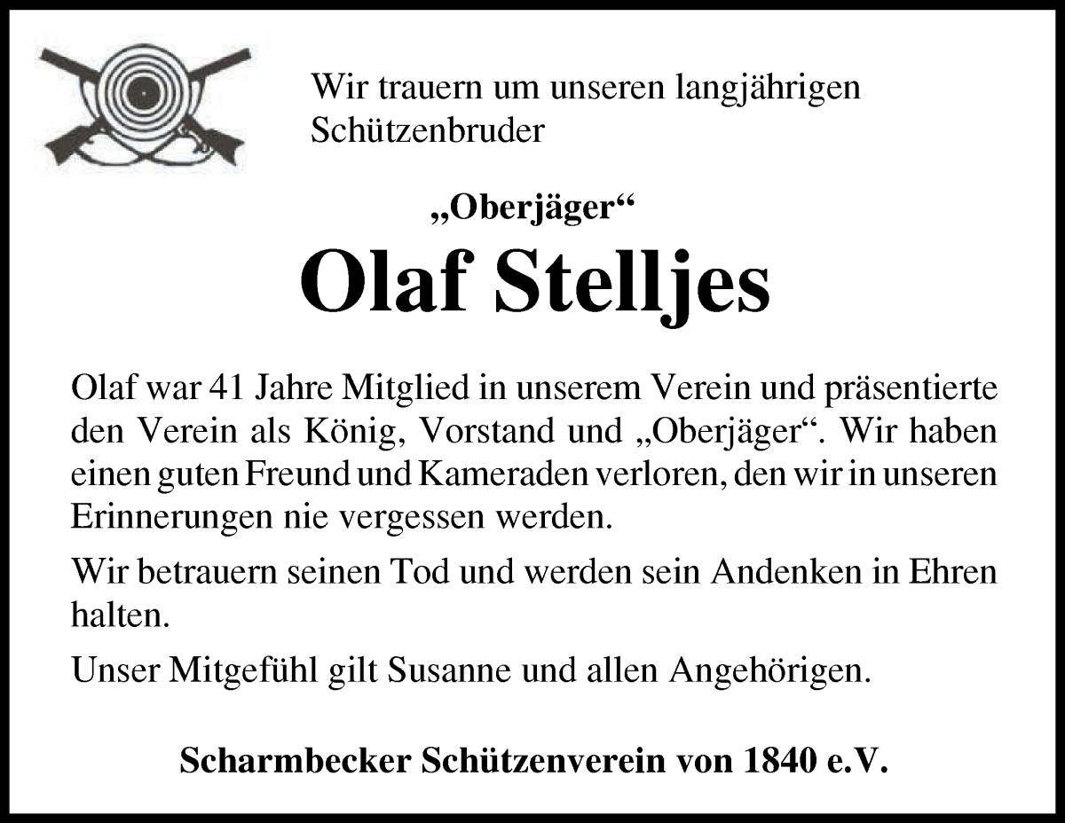  Traueranzeige für Olaf Stelljes vom 29.06.2024 aus Osterholzer Kreisblatt