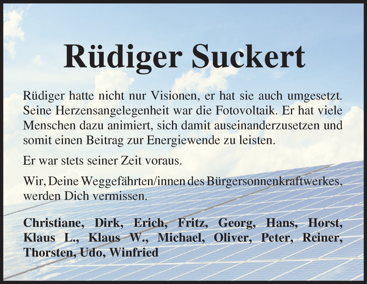  Traueranzeige für Rüdiger Suckert vom 15.06.2024 aus Osterholzer Kreisblatt