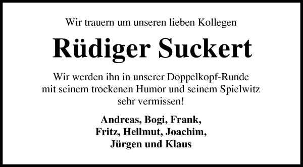 Traueranzeige von Rüdiger Suckert von Osterholzer Kreisblatt