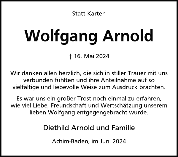 Traueranzeige von Wolfgang Arnold