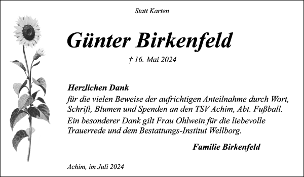 Traueranzeige von Günter Birkenfeld