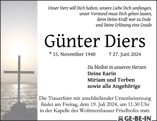 Traueranzeige von Günter Diers von WESER-KURIER