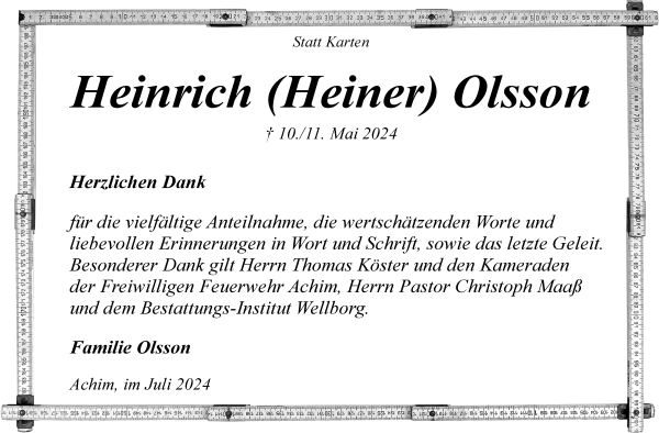 Traueranzeige von Heinrich Heiner Olsson