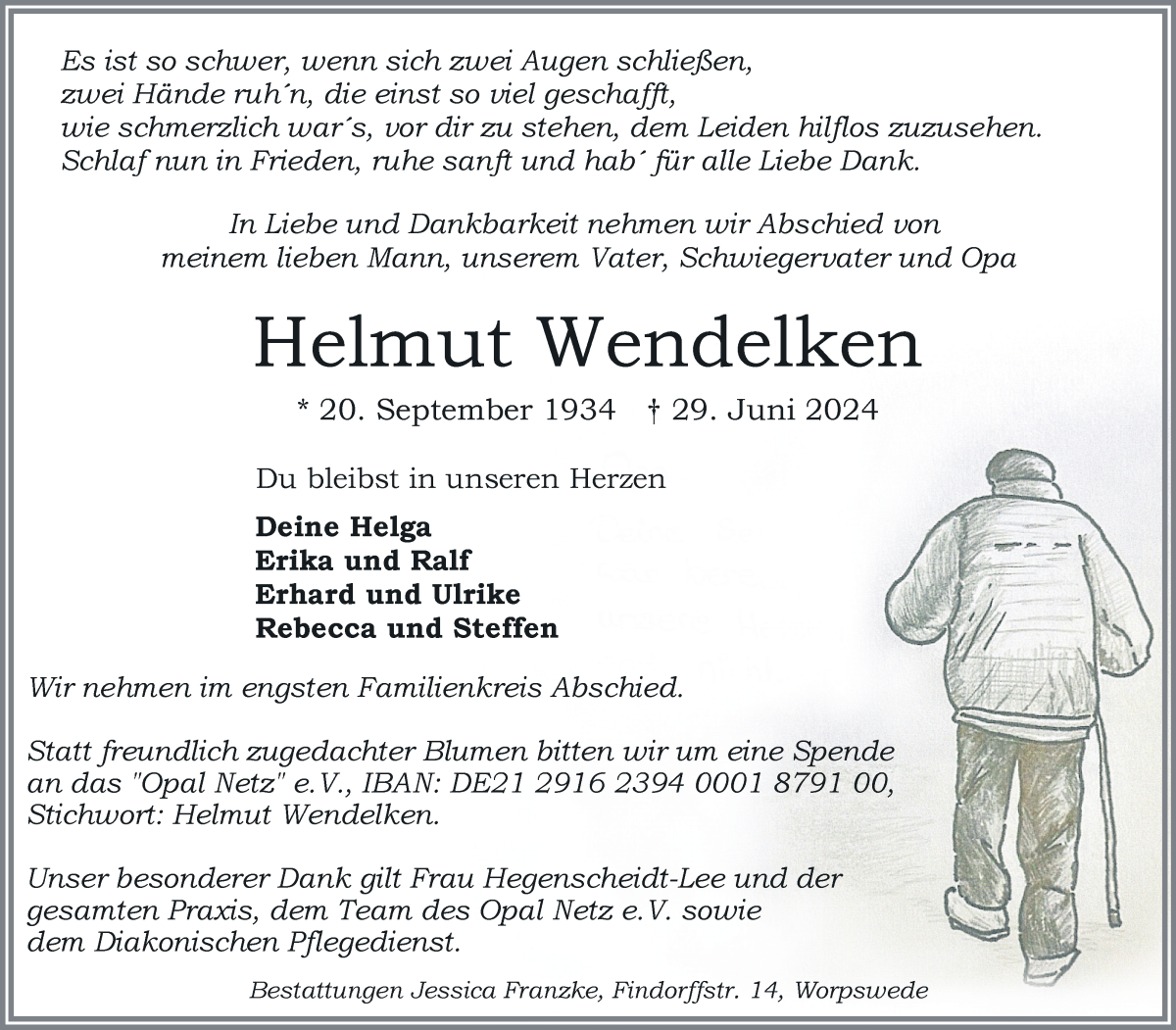 Traueranzeige von Helmut Wendelken von Osterholzer Kreisblatt