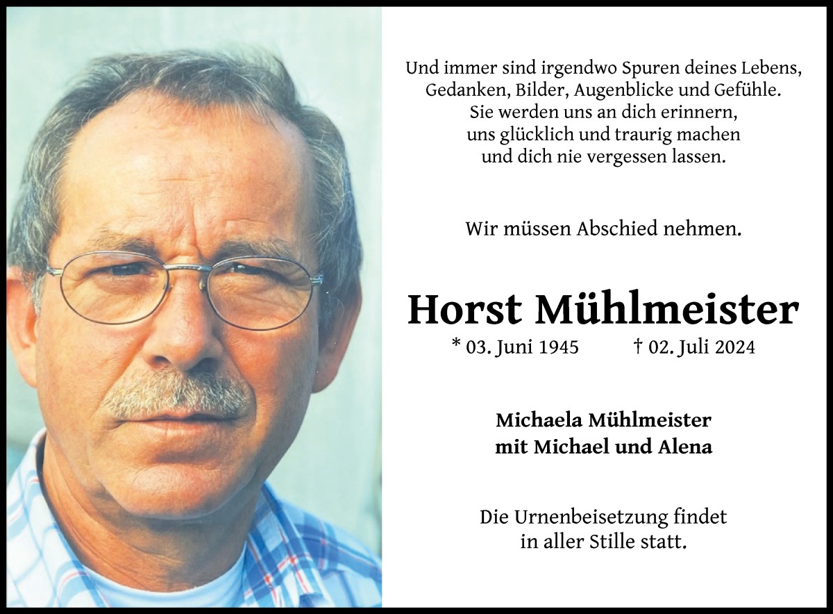  Traueranzeige für Horst Mühlmeister vom 13.07.2024 aus Achimer Kurier/Verdener Nachrichten