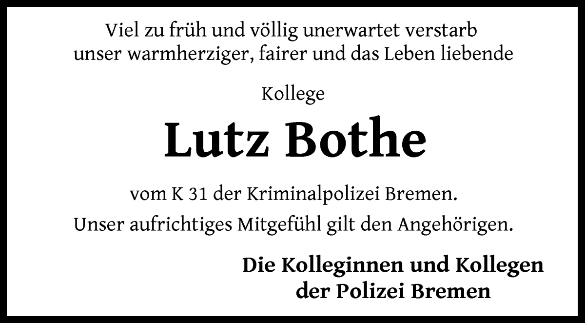 Traueranzeige von Lutz Bothe von WESER-KURIER