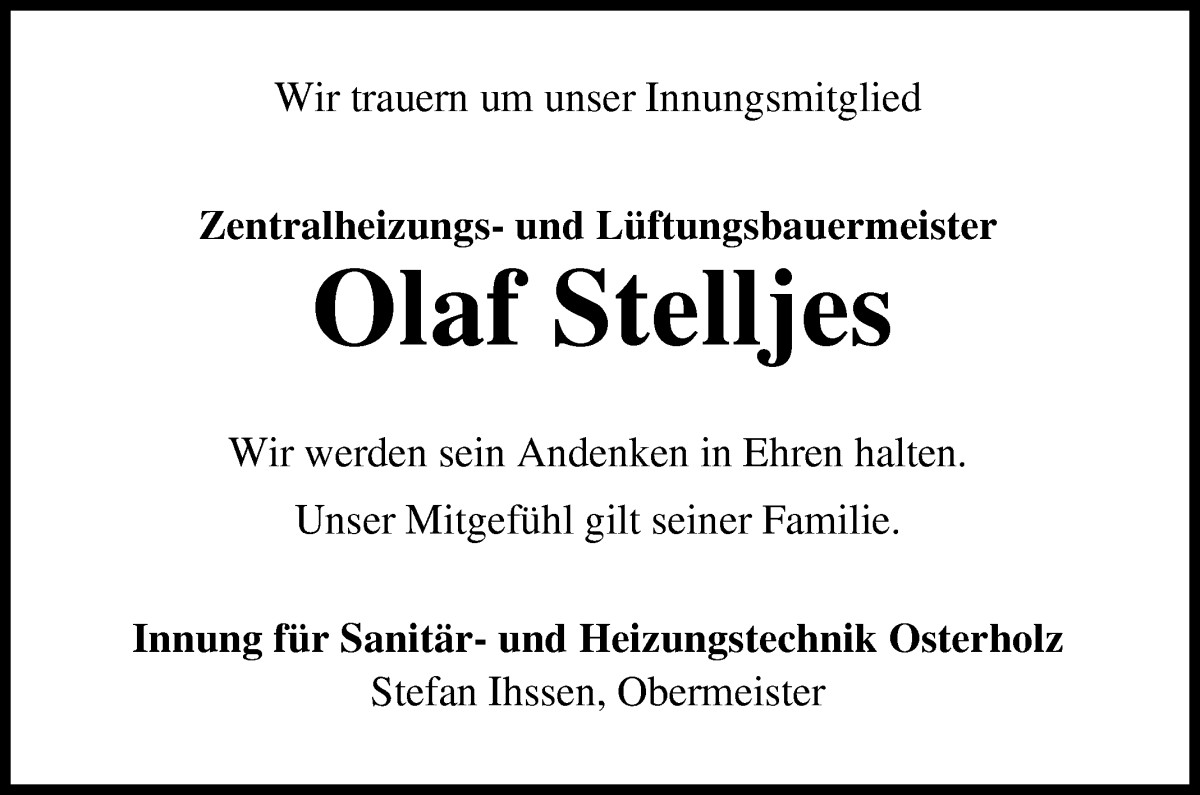  Traueranzeige für Olaf Stelljes vom 02.07.2024 aus Osterholzer Kreisblatt