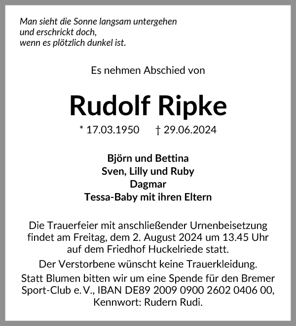 Traueranzeige von Rudolf Ripke