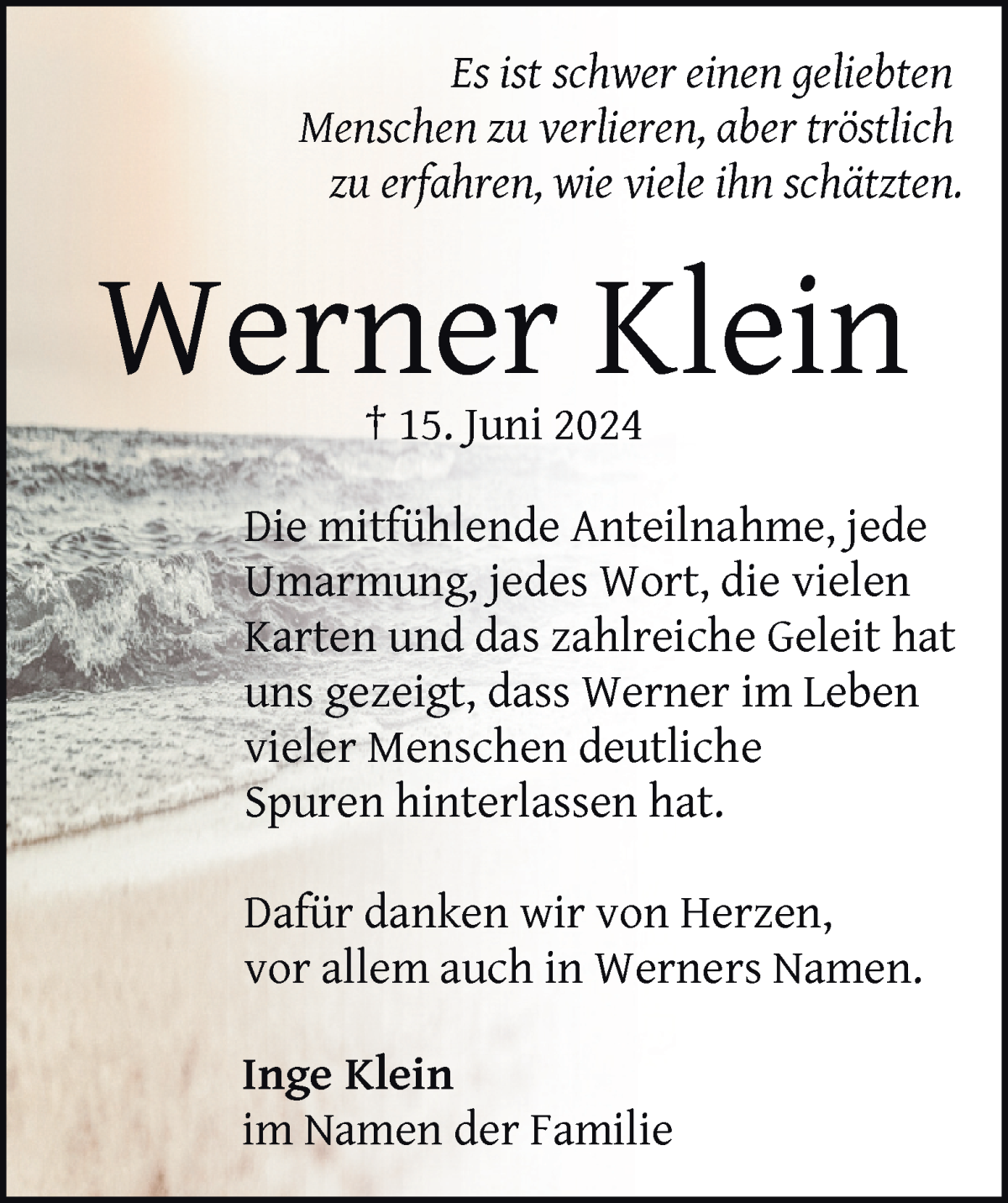 Traueranzeige von Werner Klein von WESER-KURIER