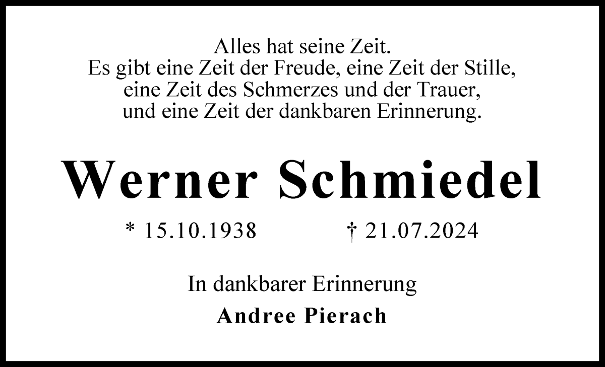 Traueranzeige von Werner Schmiedel von WESER-KURIER