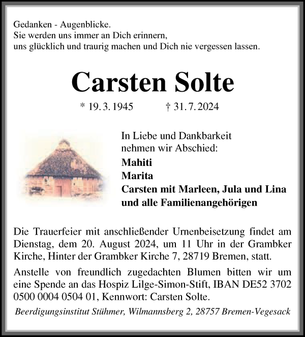 Traueranzeige von Carsten Solte von WESER-KURIER