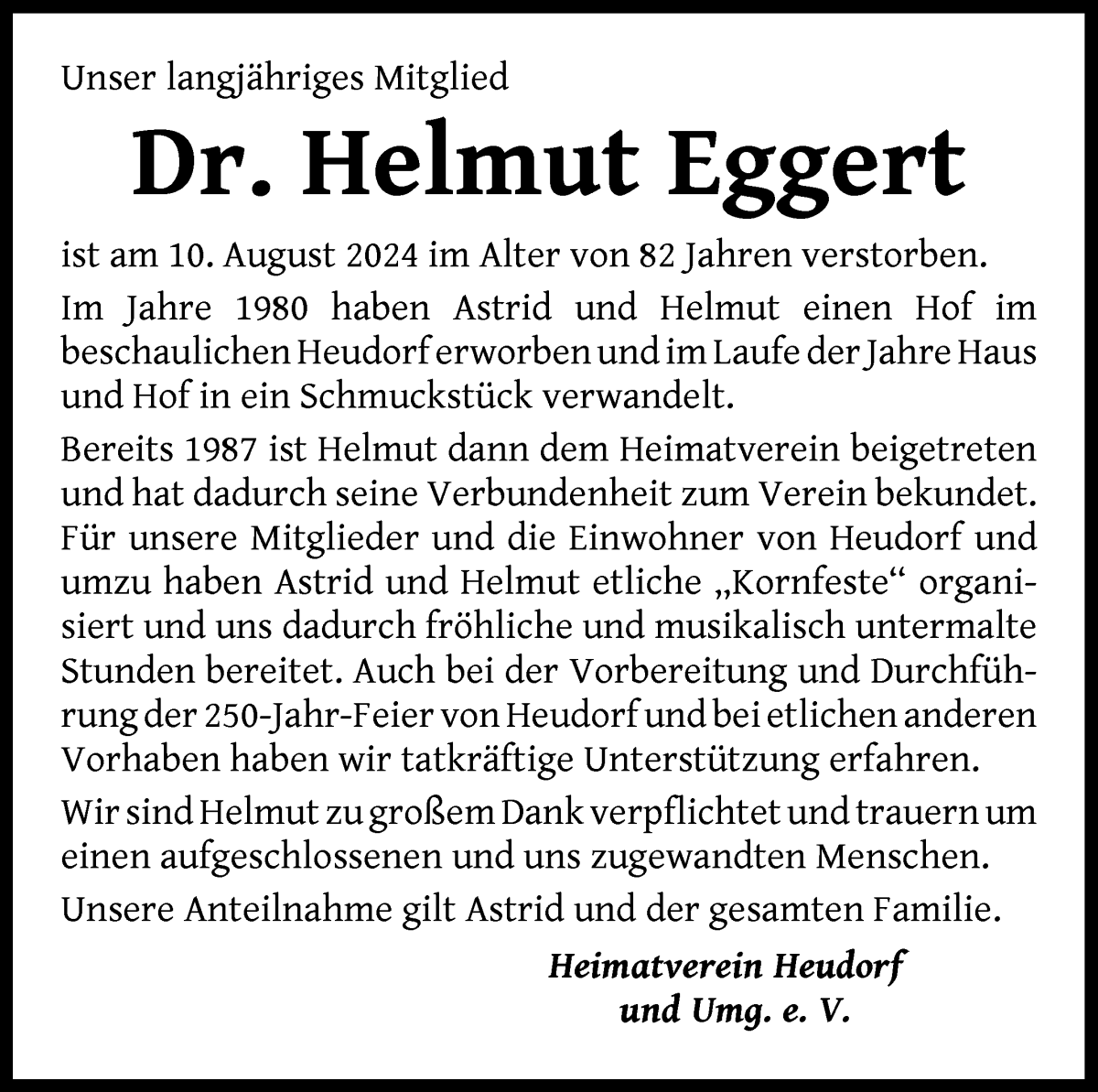 Traueranzeige von Dr. Helmut Eggert von WESER-KURIER