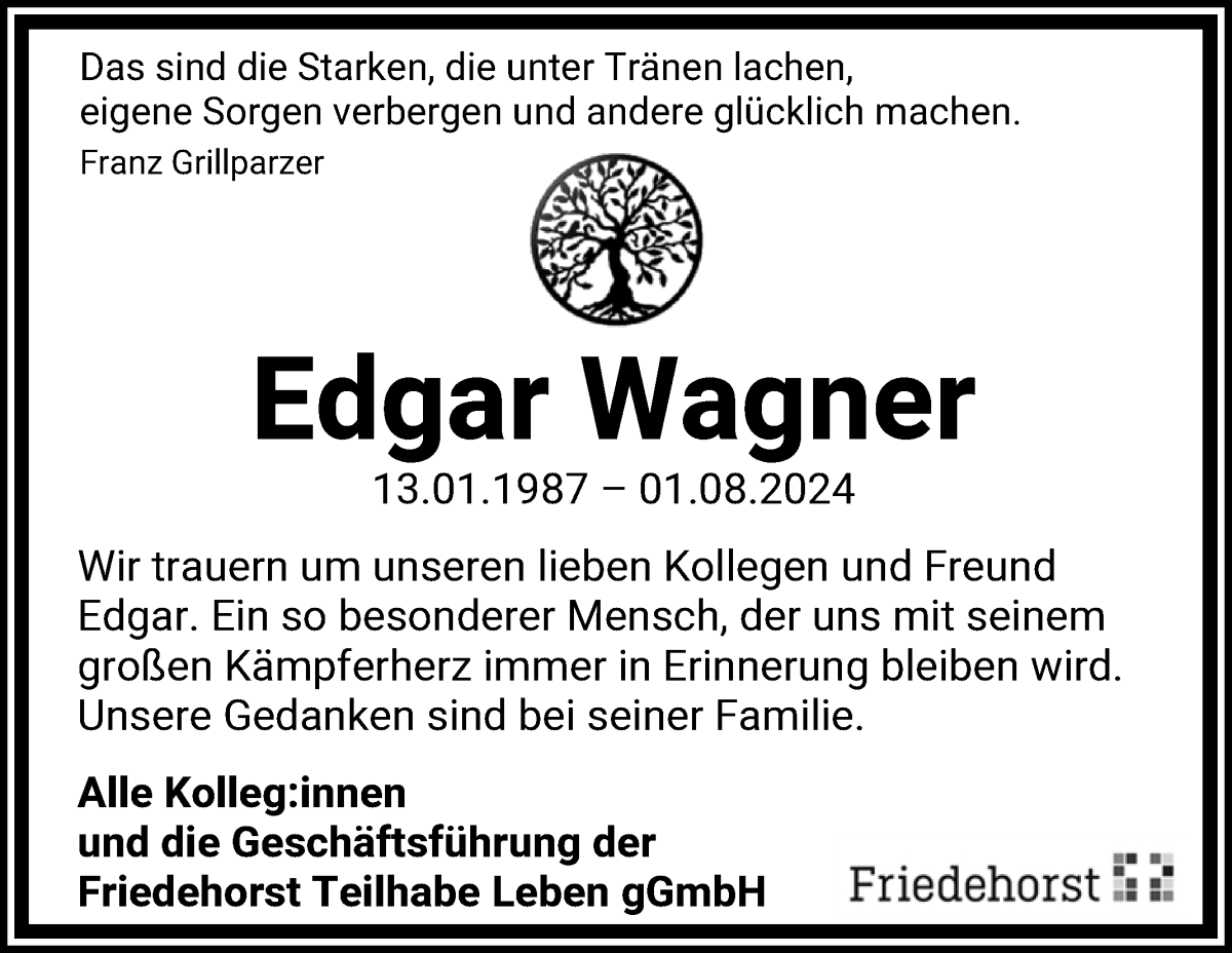 Traueranzeige von Edgar Wagner von WESER-KURIER