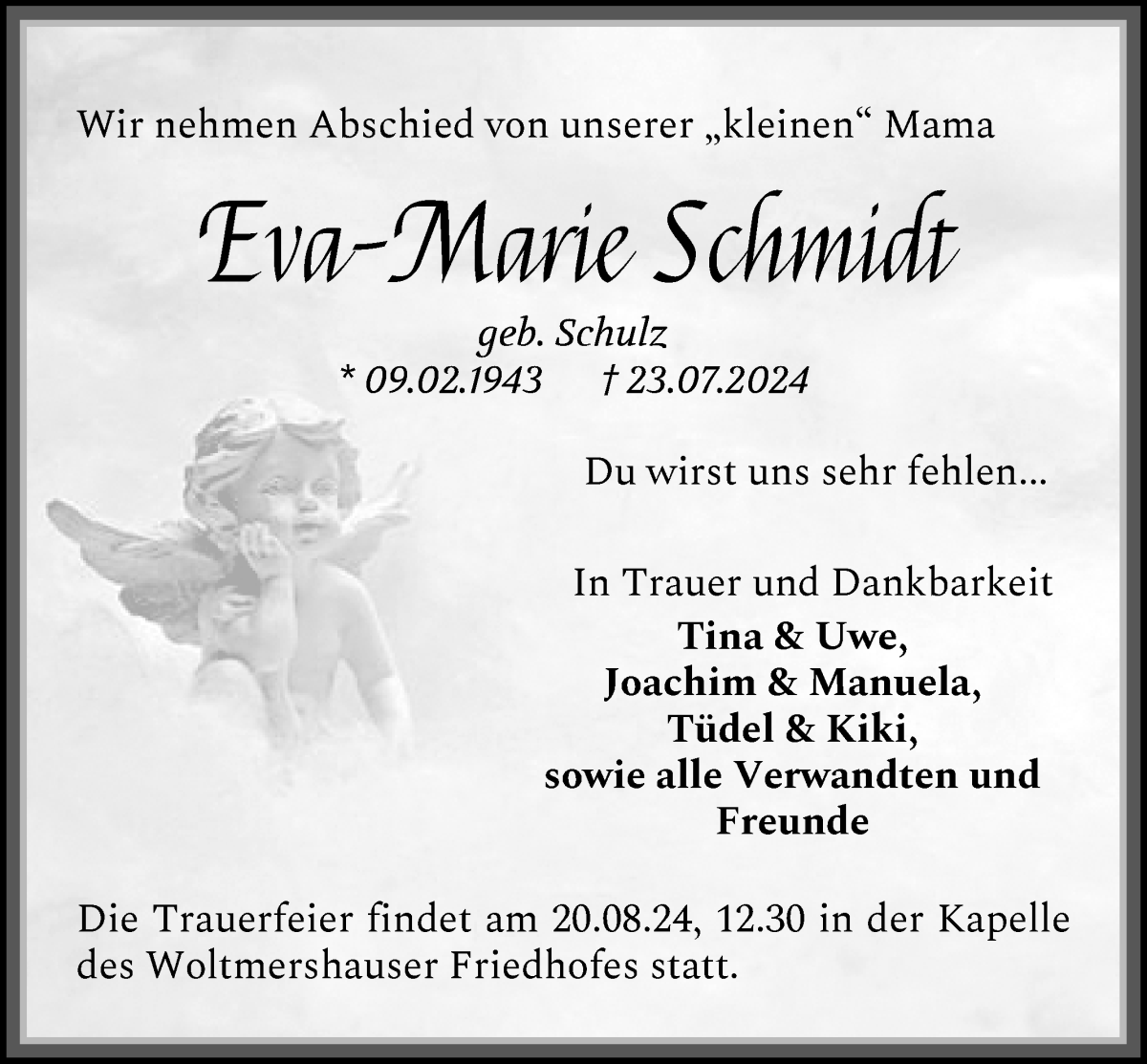 Traueranzeige von Eva-Marie Schmidt von WESER-KURIER