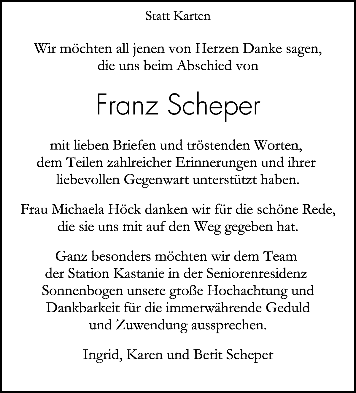 Traueranzeige von Franz Scheper von WESER-KURIER