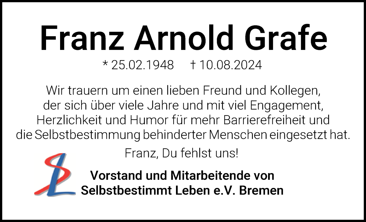 Traueranzeige von Franz Arnold Grafe von WESER-KURIER