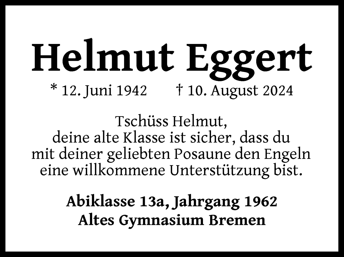 Traueranzeige von Helmut Eggert von WESER-KURIER