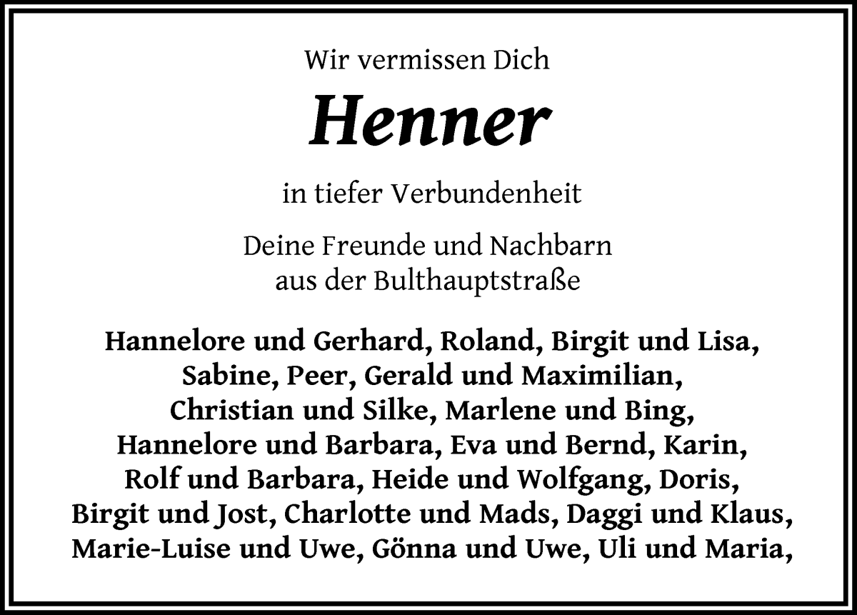 Traueranzeige von Henner Kolb von WESER-KURIER