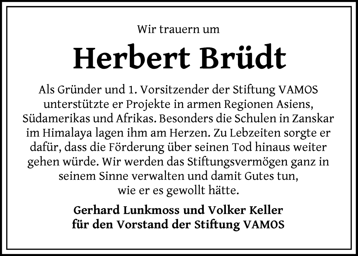 Traueranzeige von Herbert Brüdt von Die Norddeutsche