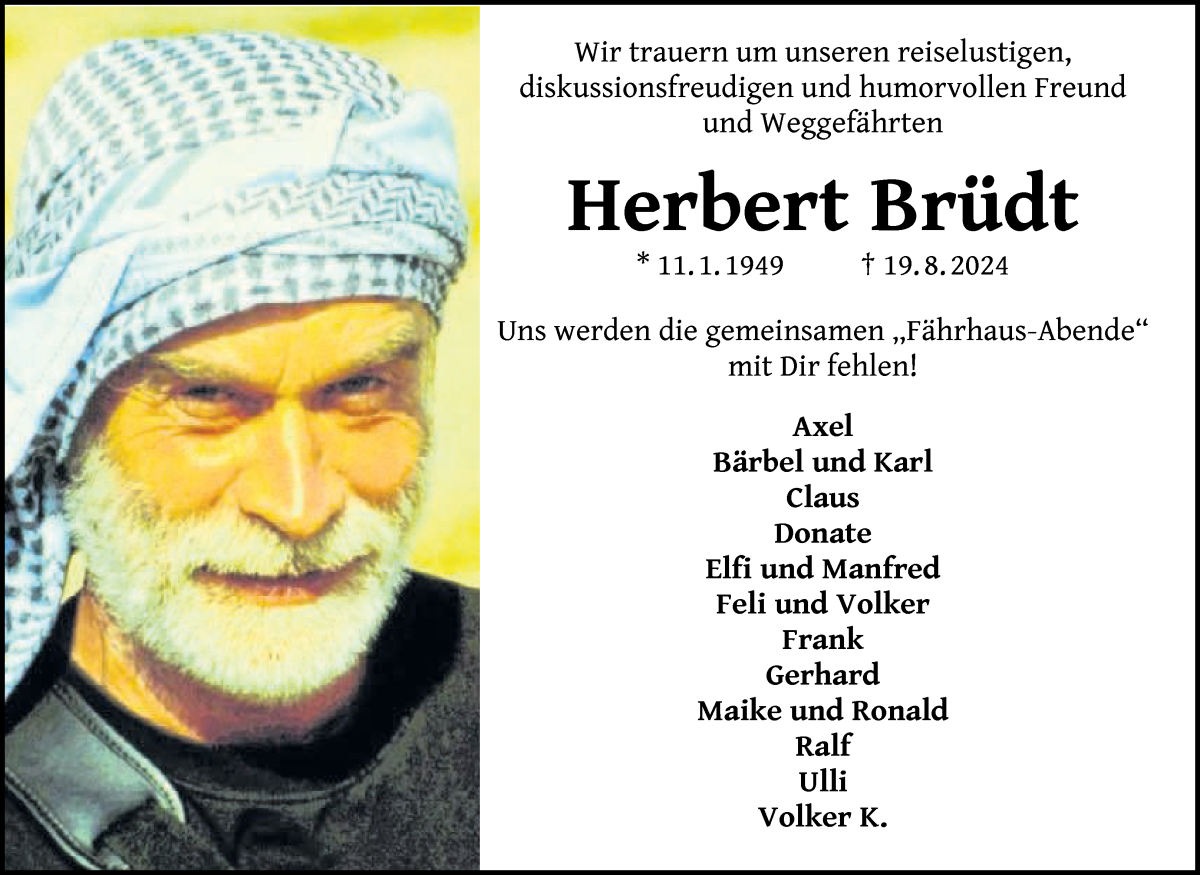  Traueranzeige für Herbert Brüdt vom 24.08.2024 aus Die Norddeutsche