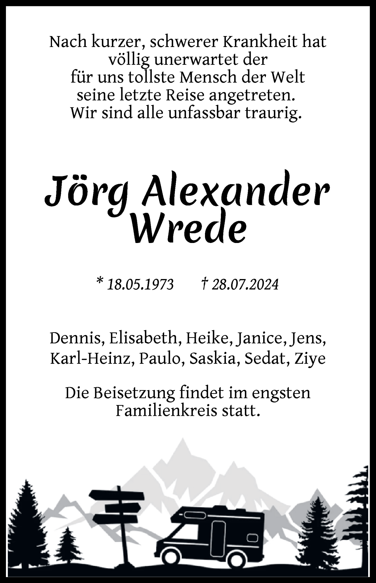  Traueranzeige für Jörg Alexander Wrede vom 01.08.2024 aus WESER-KURIER