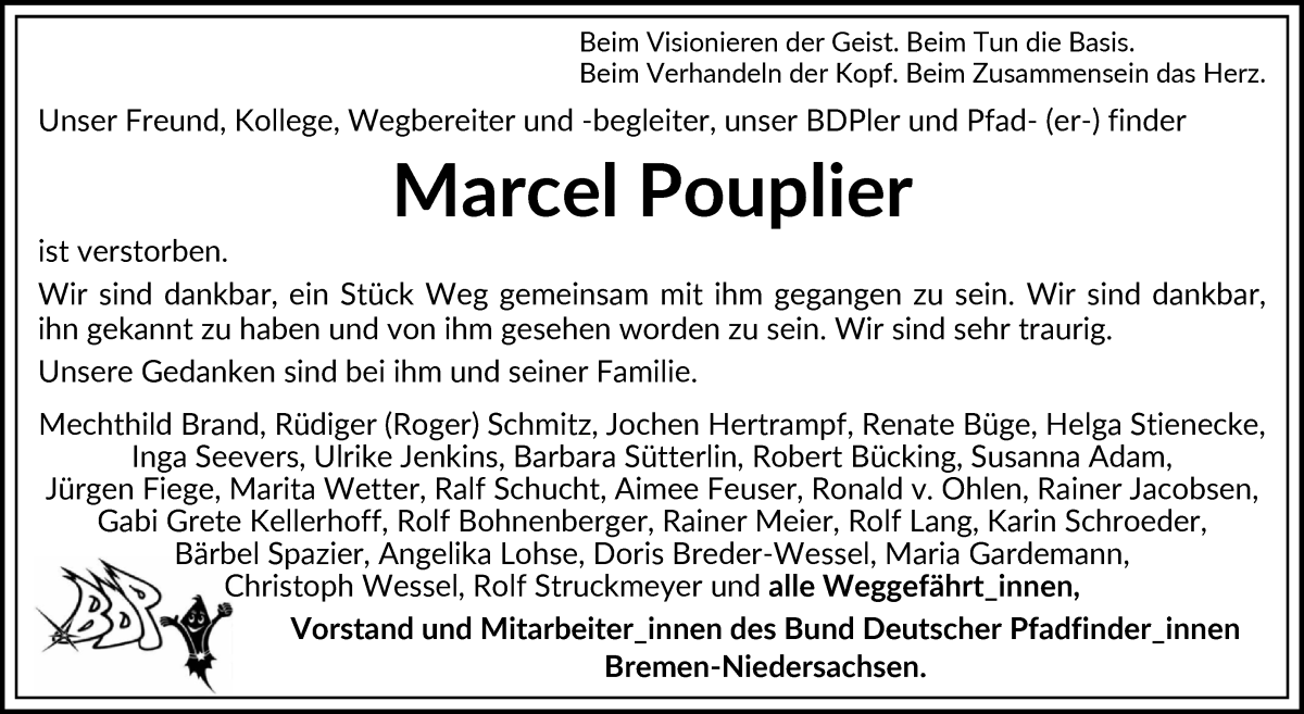  Traueranzeige für Marcel Pouplier vom 10.08.2024 aus WESER-KURIER