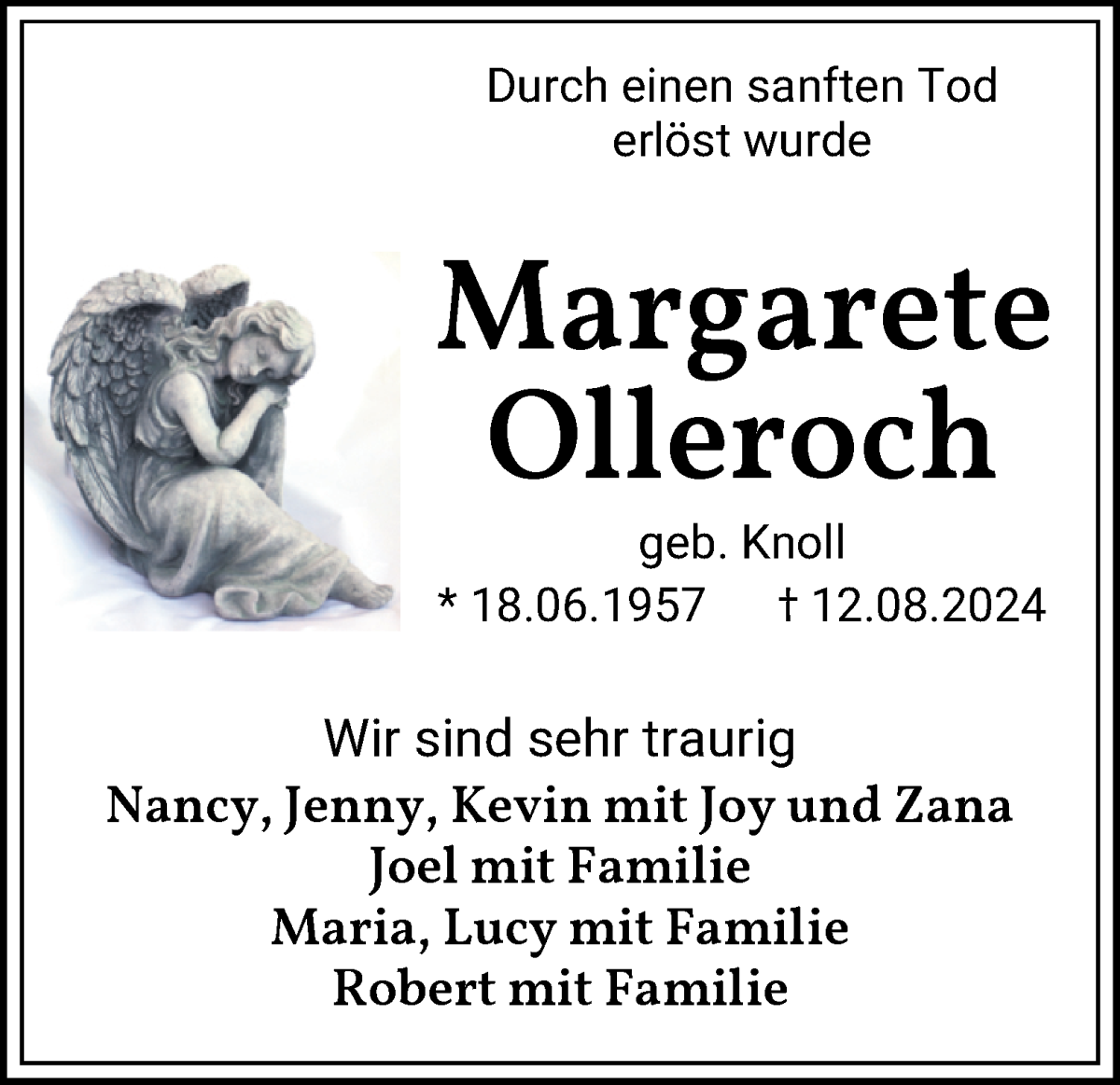  Traueranzeige für Margarete Olleroch vom 17.08.2024 aus WESER-KURIER