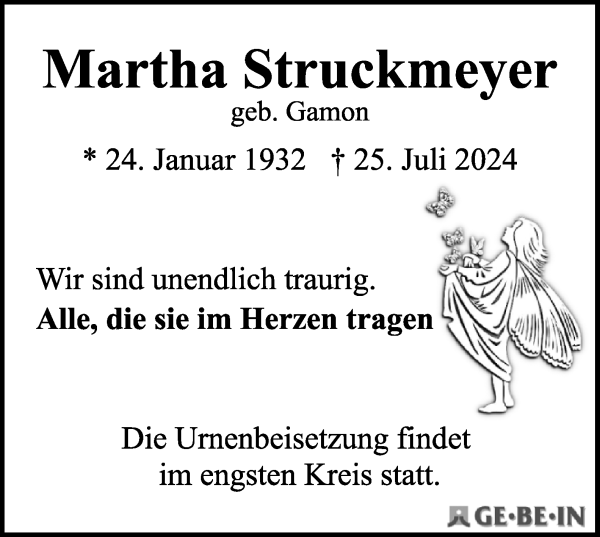 Traueranzeige von Martha Struckmeyer von WESER-KURIER