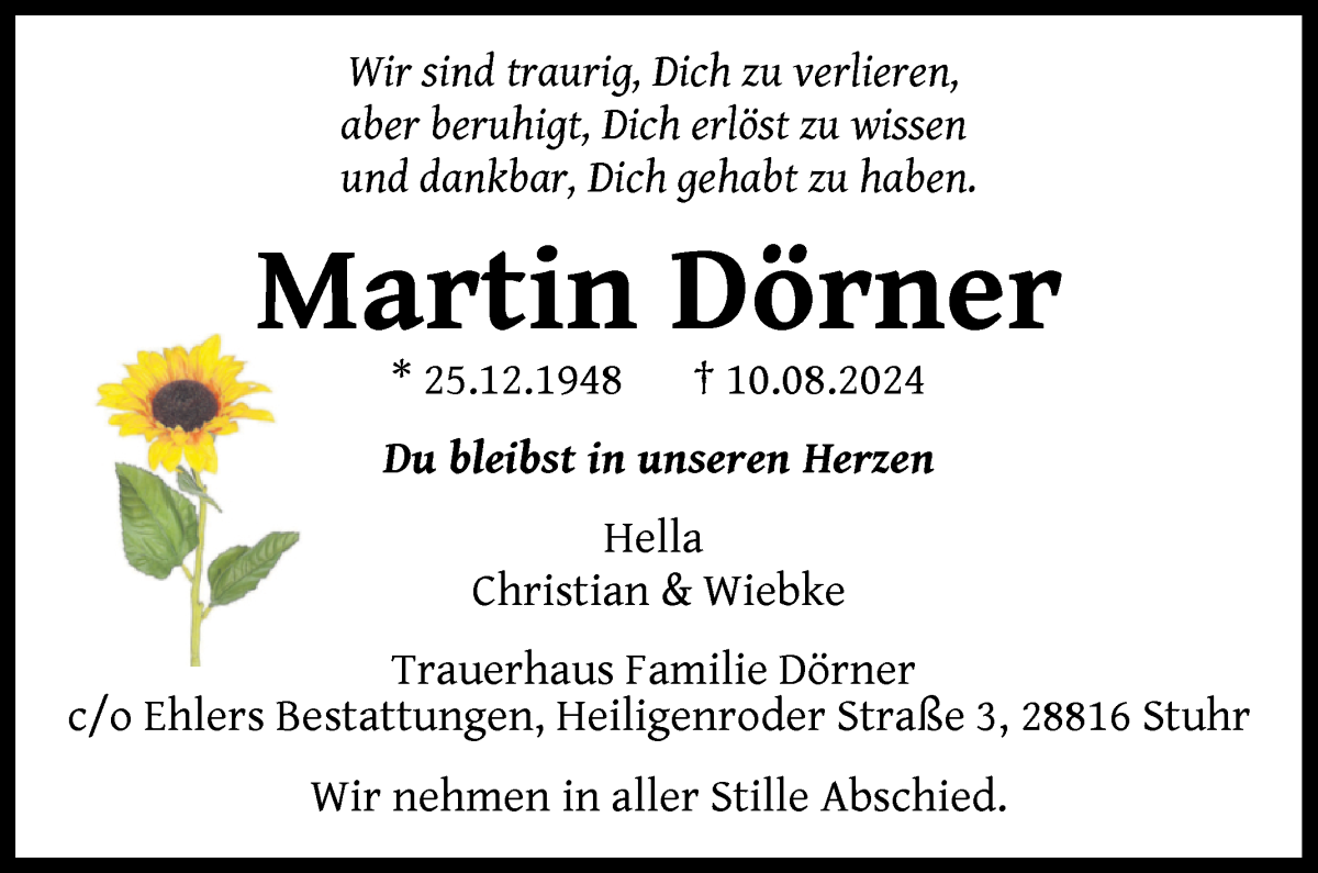 Traueranzeige von Martin Dörner von WESER-KURIER