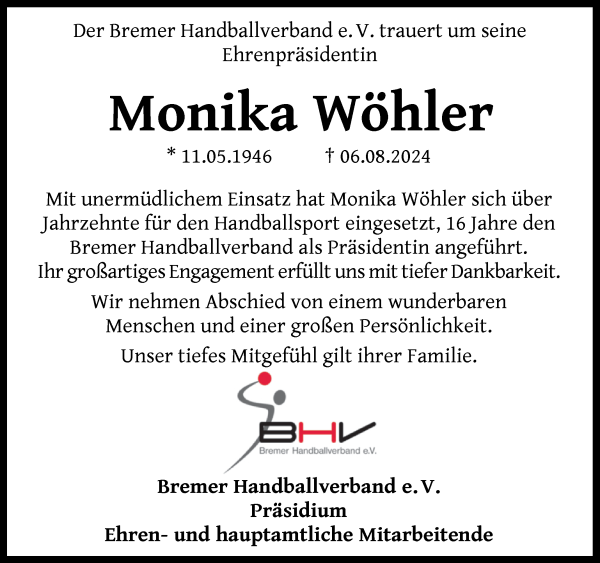 Traueranzeige von Monika Wöhler von WESER-KURIER