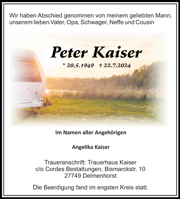 Traueranzeige von Peter Kaiser von WESER-KURIER