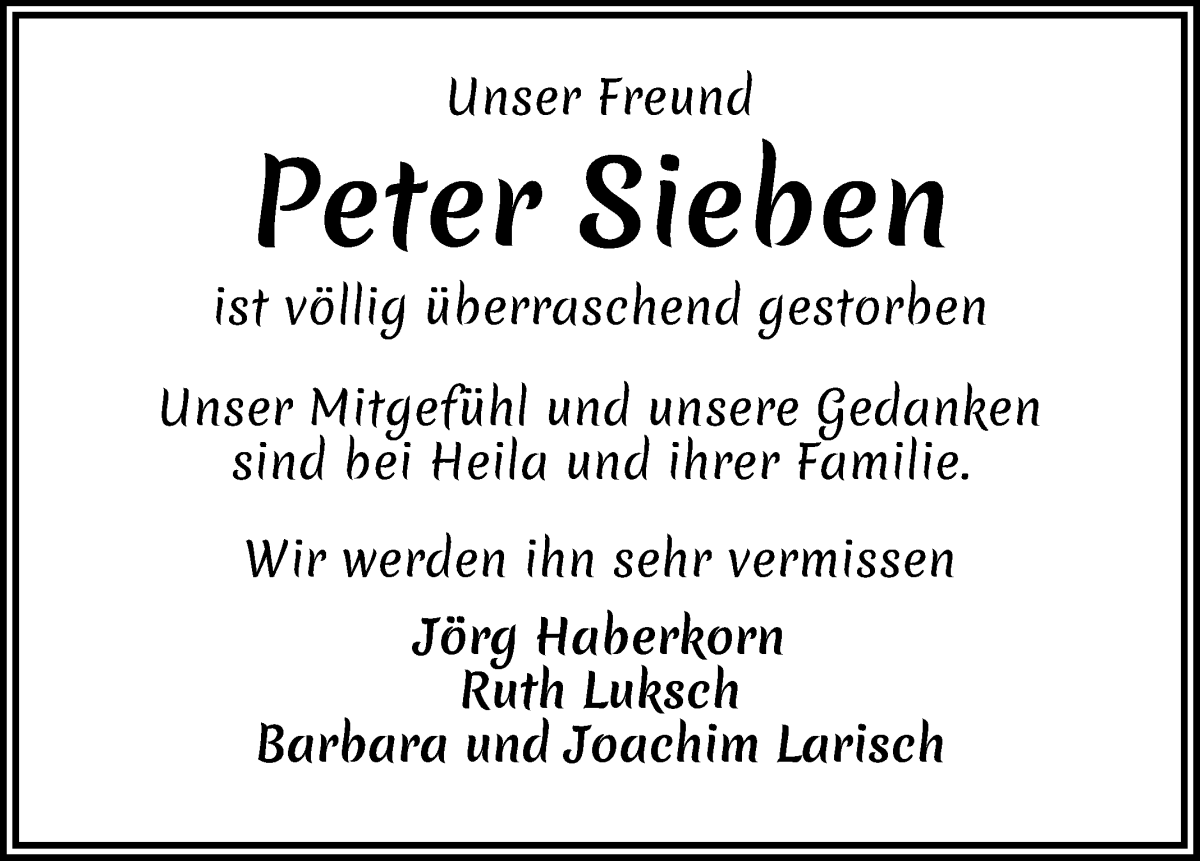 Traueranzeige von Peter Sieben von WESER-KURIER