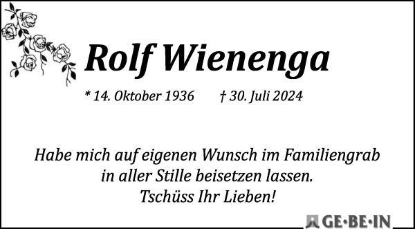 Traueranzeige von Rolf Wienenga von WESER-KURIER