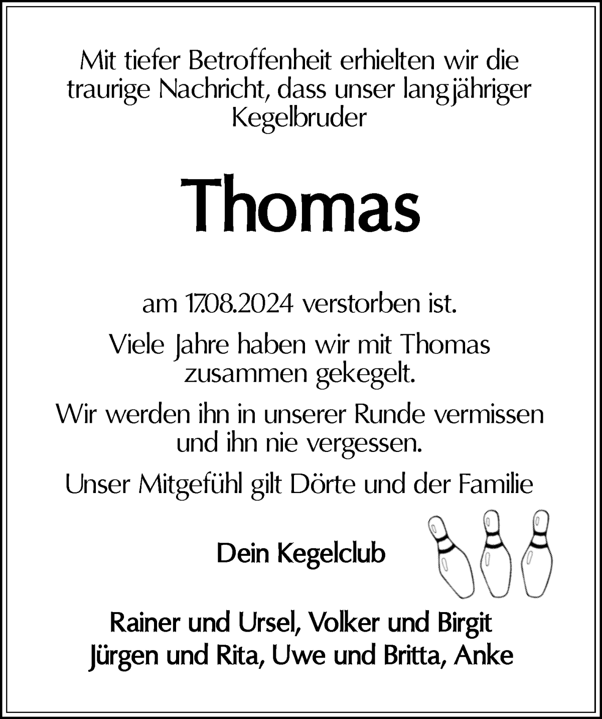 Traueranzeige von Thomas Krause von Osterholzer Kreisblatt